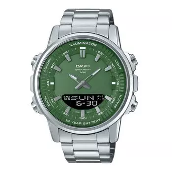 Мужские часы Casio Analog Digital из нержавеющей стали с зеленым циферблатом, кварцевые, AMW-880D-3AV зелёный