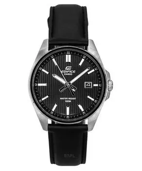 Casio Аналоговые кварцевые мужские часы Edifice с прочным кожаным ремешком и черным циферблатом EFV-150L-1A 100M чёрный