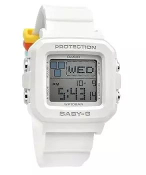 Casio Часы женские Baby-G Plus Digital с белым каучуковым ремешком, кварцевые, BGD-10L-7 100M, с дополнительными петлями для ремешка