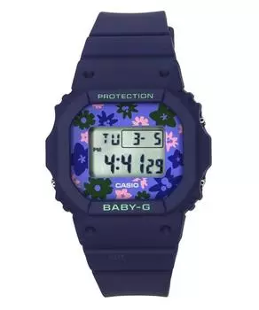 Casio Baby-G Ретро Цветочное поле Цифровые синие резиновые ремешки Кварцевые женские часы BGD-565RP-2 100M