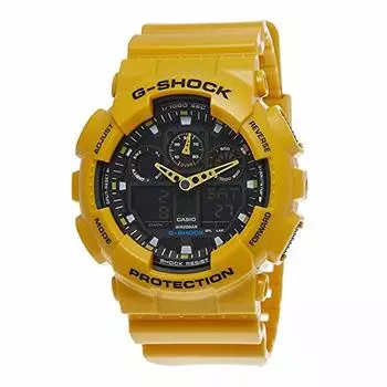 Casio CASIO G-Shock мужские часы Ana-Digi Black x Yellow с большим корпусом, водонепроницаемые, GA-100A-9A