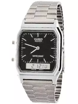 Casio Casio Серебряные черные часы с двумя часами Размер AQ-230A-1D & - Серебряный/Серебряный Цифра/Черный/Один