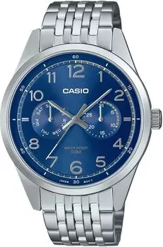 [Casio] CASIO Standard Quartz Men s Watch MTP-E340D-2AV Multi Calendar 7 Row Belt Silver x Blue