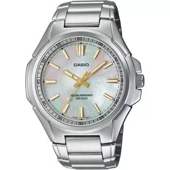 [Casio] CASIO Стандартные аналоговые солнечные часы 5 ATM водонепроницаемые MTP-RS100S-7AV мужские перламутровый циферблат металлический ремешок модель Overseas