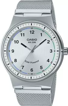 [Casio] CASIO Стандартные аналоговые солнечные часы 5 ATM водонепроницаемые MTP-RS105M-7BV мужские серебристые сетчатые металлические часы Overseas модель [Товар]