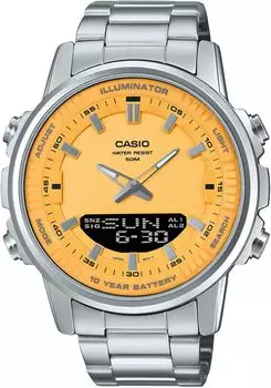 [Casio] CASIO World Time Ana-Digi Quartz Men s Watch AMW-880D-9AV Orange Yellow Metal Band Overseas Model [Parallel Import]