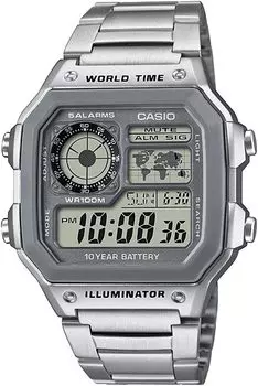[Casio] CASIO World Time Digital Men s Watch AE-1200 Series Genuine BOX Overseas Model (Silver x Gray Metal Band AE-1200WHD-7AV) [Parallel Import]