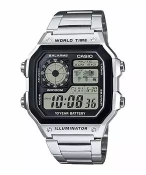 [Casio] CASIO World Time Digital Men s Watch AE-1200WHD-1AV Genuine Casio Box Overseas Model Metal Band Silver [Parallel Import]