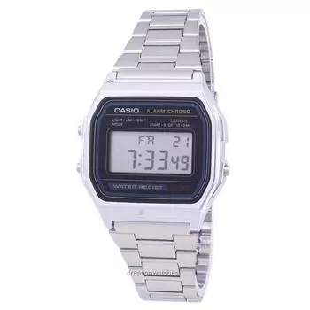Casio Цифровой ежедневный будильник из нержавеющей стали A158WA-1DF A158WA-1 Мужские часы чёрный