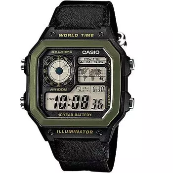 [Casio] Цифровые часы CASIO World Time AE-1200WHB-1BV Overseas Model Black x Green [Параллельный импорт]