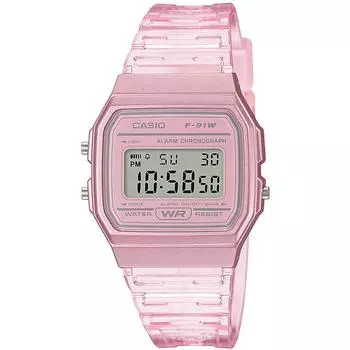 [CASIO] Цифровые кварцевые часы унисекс F-91WS-4 прозрачные розовые дешевые Casio параллельный импорт