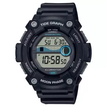 Casio Цифровые мужские часы CASIO с функцией отображения графика приливов и отливов и данных о Луне, серия WS-1300, модель Overseas (Черный WS-1300H-1AV)