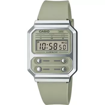 Casio Цифровые мужские часы в стиле ретро A100WEF-3A, светло-зеленый мох, уретановый ремешок, международная модель [импортные]