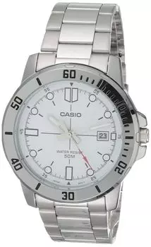 Casio Classic Silver Tone Stainless Steel Band Date Display Watch (Model: MTP-VD01D-7EV), Silver Tone