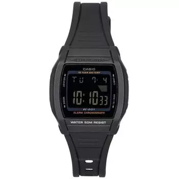 Casio Digital Sports с полимерным ремешком, кварцевые мужские часы с черным циферблатом W-201-1B чёрный