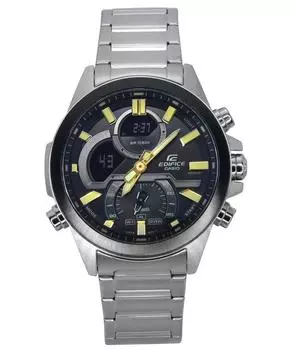 Casio Edifice Аналоговые цифровые часы для смартфона с черным циферблатом из нержавеющей стали, кварцевые ECB-30DB-1A9 100M, мужские часы чёрный