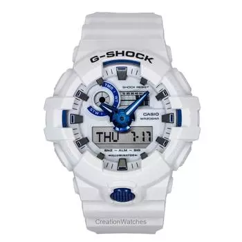 Casio G-Shock Аналогово-цифровые часы с полимерным ремешком, белый циферблат, кварцевые GA-700HDS-7A 200М Мужские часы белый