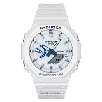 Casio G-Shock Аналогово-цифровые часы с полимерным ремешком, белый циферблат, кварцевые GA-2100HDS-7A 200 м Мужские часы белый