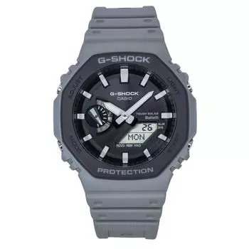 Casio G-Shock Аналогово-цифровые Часы с подключением к смартфону Ремешок из биополимера Серый циферблат Tough Solar GA-B2100LUU-8A 200M Мужские часы серый