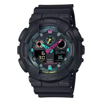 [CASIO] G-Shock Men s Watch, Multi Fluorescent Color Series GA-100MF-1AJF, Black with Fluorescent Accents, Official Model