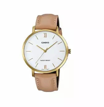 Casio Minimalistic Gold Tone Brown Leather Band White Dial Analog Watch LTP-VT01GL-7B Женские 3-стрелочные часы синий
