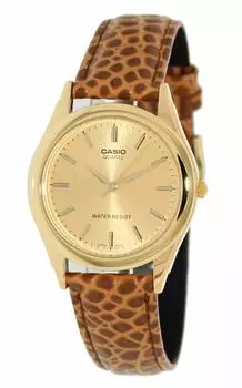 Casio #MTP1093Q-9A Мужские модные аналоговые часы с кожаным ремешком и золотым циферблатом