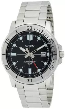 Casio MTP-VD01D-1EV Мужские спортивные часы Enticer из нержавеющей стали с черным циферблатом