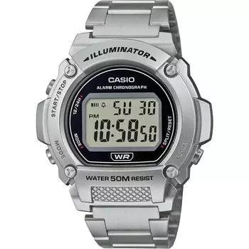 Casio Мужские стандартные цифровые часы W-219HD-1AV, серебристый металлический браслет, дешевые Casio, зарубежная модель [параллельный импорт]