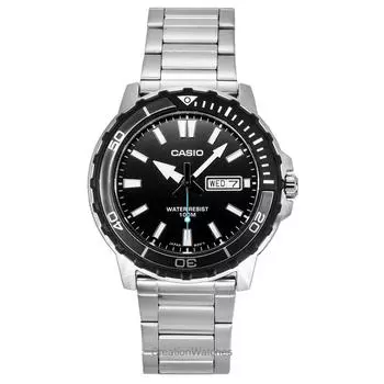 Casio Standard Аналоговые Нержавеющая сталь Черный циферблат Кварцевые MTD-125D-1A3V 100M Мужские часы чёрный