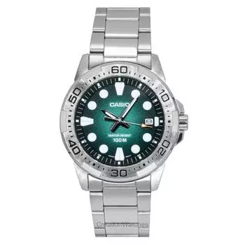 Casio Стандартные аналоговые часы из нержавеющей стали с зеленым циферблатом, кварцевые MTD-140D-3AV 100M, мужские зелёный