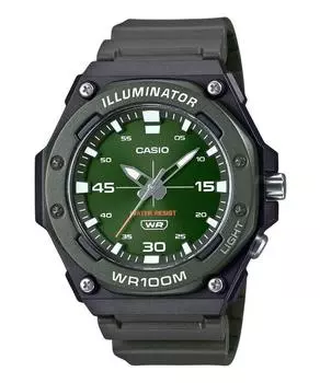 Casio Стандартные аналоговые часы с ремешком из смолы и зеленым циферблатом, кварцевые часы MW-620H-3AV 100M для мужчин зелёный