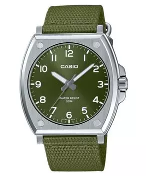 Casio Стандартные аналоговые часы с тканым ремешком и зеленым циферблатом, кварцевые, мужские часы MTP-E730C-3AV