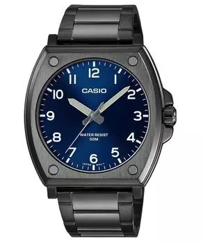 Casio Стандартные аналоговые черные ионно-покрытые кварцевые часы из нержавеющей стали с синим циферблатом MTP-E730B-2AV для мужчин синий