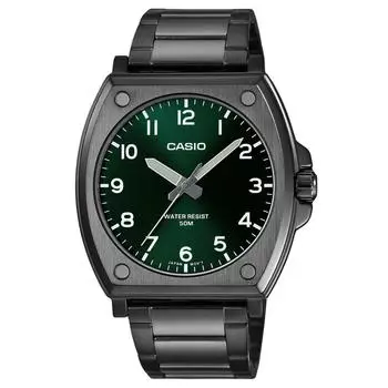 Casio Стандартные аналоговые черные ионно-покрытые нержавеющая сталь зеленый циферблат кварцевые часы MTP-E730B-3AV мужские зелёный