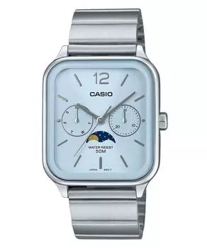 Casio Стандартные аналоговые фазы Луны из нержавеющей стали с циферблатом нежно-голубого цвета, кварцевые часы MTP-M305D-2AV для мужчин синий