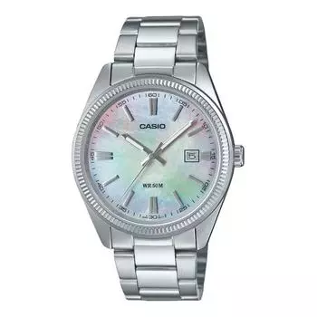 Casio Стандартные аналоговые ионно-покрытые кварцевые часы из нержавеющей стали с перламутром MTP-1302DS-7AV для мужчин мать жемчужного