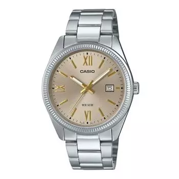 Casio Стандартные аналоговые ионно-покрытые кварцевые часы из нержавеющей стали с бежевым циферблатом MTP-1302DD-9AV для мужчин бежевый