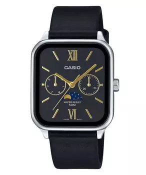 Casio Стандартные аналоговые кожаные часы с черным циферблатом, кварцевые, мужские часы MTP-M305L-1A2V чёрный
