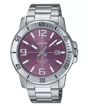 Casio Стандартные аналоговые кварцевые часы из нержавеющей стали с фиолетовым циферблатом MTP-VD01D-6BV для мужчин фиолетовый