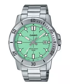 Casio Стандартные аналоговые кварцевые часы из нержавеющей стали с мятно-зеленым циферблатом MTP-VD01D-3E1V для мужчин мятный зеленый
