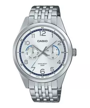 Casio Стандартные аналоговые кварцевые часы из нержавеющей стали с серебристым циферблатом MTP-E340D-7AV для мужчин серебряный
