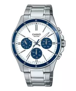 Casio Стандартные аналоговые ионно-покрытые кварцевые часы из нержавеющей стали с белым циферблатом MTP-1374D-7A2V для мужчин белый