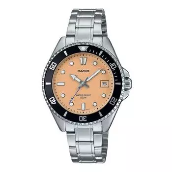 Casio Стандартные аналоговые кварцевые часы MDV-10D-4A2V из нержавеющей стали с циферблатом цвета лосося для мужчин лососевый
