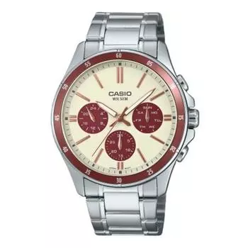 Casio Стандартные аналоговые кварцевые часы MTP-1374D-5A2V из нержавеющей стали с ионным покрытием и кремовым циферблатом для мужчин кремовый