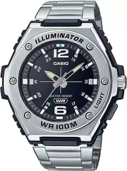 CASIO Стандартные аналоговые кварцевые часы со светодиодной подсветкой, металлический ремешок, черная модель Overseas [Casio] MWA-100HD-1AV Мужские [Товар]