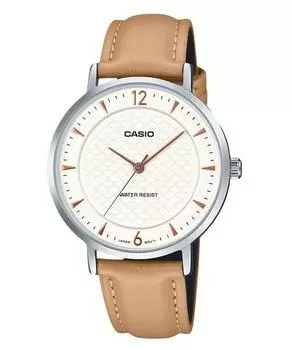 Casio Стандартные аналоговые женские часы с кожаным ремешком и кремовым циферблатом LTP-VT04L-7A1 кремовый