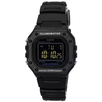 Casio Стандартные цифровые кварцевые часы с черным циферблатом и полимерным ремешком W-218H-1B Мужские часы чёрный