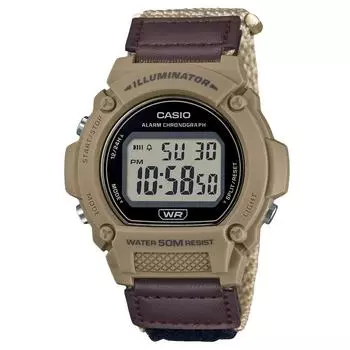 Casio Стандартные коричневые цифровые кварцевые мужские часы с тканевым ремешком W-219HB-5AV чёрный