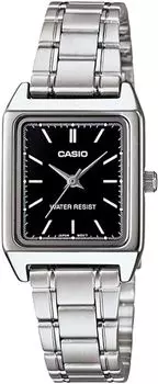 CASIO Стандартные кварцевые женские часы с черным серебристым металлическим ремешком, модель Overseas [Casio] LTP-V007D-1E [Товар]