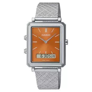 Casio Стандартные прямоугольные часы с сетчатым ремешком из нержавеющей стали, коричневая модель Overseas [Casio] Ana-Digi мужские MTP-B205M-5E [Товар]